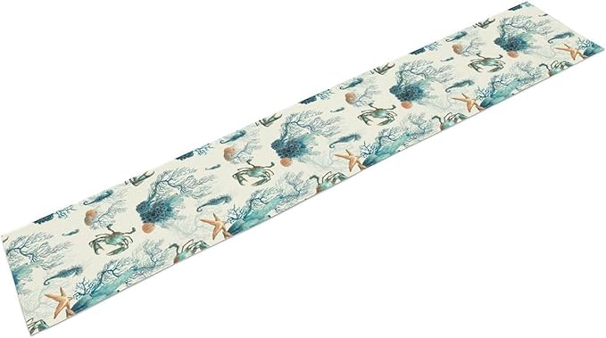 Nautical Coast Table Flag, Ocean Beach Seahorse Shell, Vintage Sailboat Lighthouse Anchor Table Decoration for Indoor and Outdoor Home Party Decor 13x36 Inch