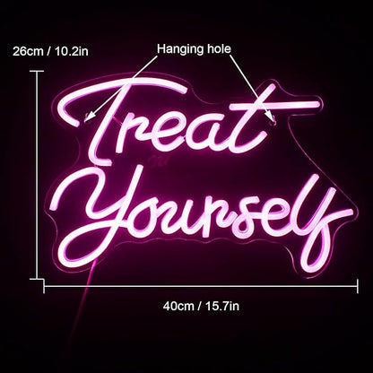 Wanxing Treat Yourself Neon Signs Pink Led Sign for Bedroom Wall Letter Neon Lights Wedding Signs Neon Room Decor for Birthday Gift Party Home Decor Bar