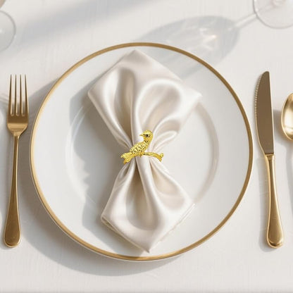 Napkin Rings Set of 8 Gold Bird Napkin Rings for Napkins,Shiny Metal Napkin Holders for Cloth Napkins,Unique Rustic Napkin Ring Holders,Summer Napkin Ring for Farmhouse Dining Table Decor