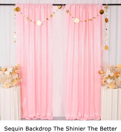ShiDianYi Baby Pink Sequin Backdrop Curtains 2 Pieces 4FTX10FT Pink Backdrop Photography Background Glitter Wedding Backdrop Fabric Shimmer Studio Background 8ftx10ft