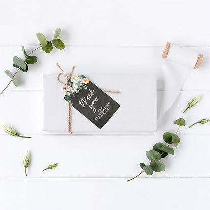 Andaz Press 100-Pack Thank You for Celebrating with Us Favor Tags Chalkboard Florals Cardstock Gift Tags with Bakers Twine for Wedding Baby Shower Bridal Shower Birthday Party Favors 2 x 3.75-Inches