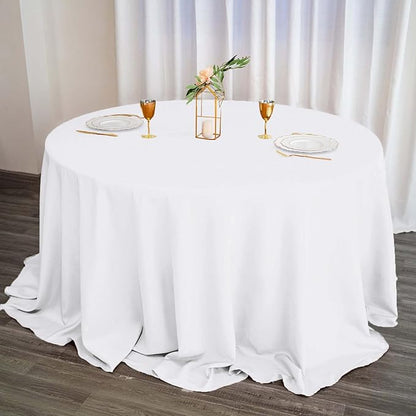 Efavormart Round Tablecloth, 132 Inch Stain & Wrinkle Resistant Washable Table Cloth, Decorative Polyester Fabric Table Cover for Banquet, Wedding, Dining- White