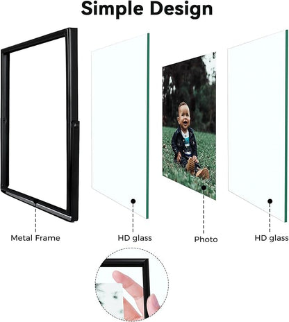 Black Floating Frame (4"x6",Vertical), For Picture 3.5x5, 2x3, 1x2, Tabletop Shelf Photo Frame, Classy Gift For Festival, Wedding, Home or Office Décor