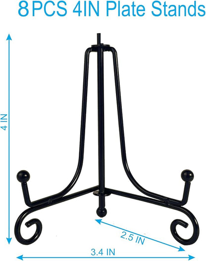 8PCS Premium Black Iron Plate Stands for Display 4 Inch, Decorative Solid Metal Plate Holders for Displaying, Mini Easel, Frame, Book, Card, Plaque, Bowl, Picture Stands for Display