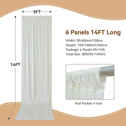 30×14ft Wrinkle Free Ivory Backdrop Curtain, Soft Silky Easy to Drape Cream Wedding Drapes for Backdrop, 6 Panels 5×14ft Photo Backdrop Curtains for Parties Birthday Photography Background Cloth