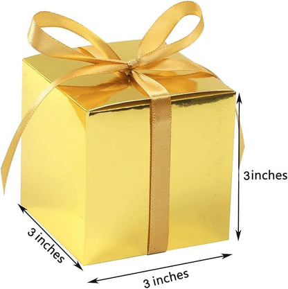 COTOPHER 25pcs Wedding Favor Boxes, Paper Gift Boxes 3x3x3 Inches Small Gift Boxes with Ribbons Small Boxes for Gifts, Crafting, Cupcake, Candy, Bridesmaid Proposal Boxes
