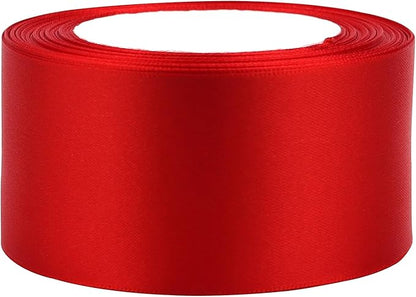 Red Solid Satin Ribbon 2 Inch 25 Yards Solid Polyester Fabric Ribbon for Gift Wrapping Wedding Christmas Baby Shower Birthday Party Decoration Handmade Immortal Flower Craft