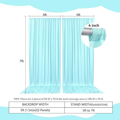 2 Panels Lake Blue Backdrop Curtain, 10 x 7 Feet Background Curtains for Parties, Weddings, Baby Showers, Bachelorette Halloween, Christmas Birthday Party Photoshoot Backdrop Curtains Decorations