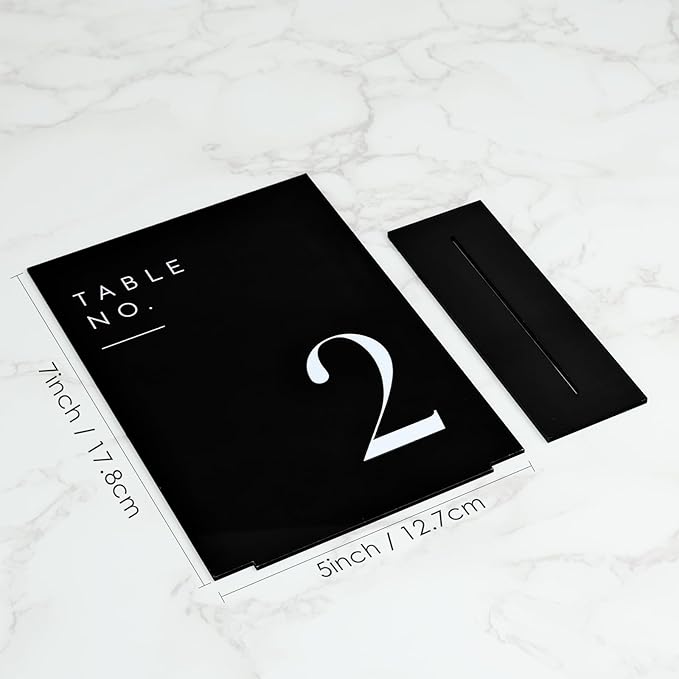 JINMURY Black Wedding Table Numbers 1-20 with Stands, 5"x7" Black Acrylic Table Numbers with White Font, Perfect for Wedding Party Reception(1-20, 5"x7")