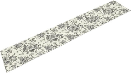 Vintage Flower Table Runner, Black White Wildfloral Floral Sketch Print Kitchen Dinning Table Runner for Indoor Outdoor Home Wedding Party Holiday, 13x108 Inch