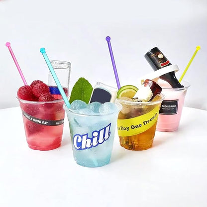 100-PCS 5 Colol Plastic Swizzle Sticks, Crystal Cake Pops, Cocktail Coffee Drink Stirrers, Stir Sticks, 7.24 Inch (Pink, Yellow, Blue, Purple, Green)