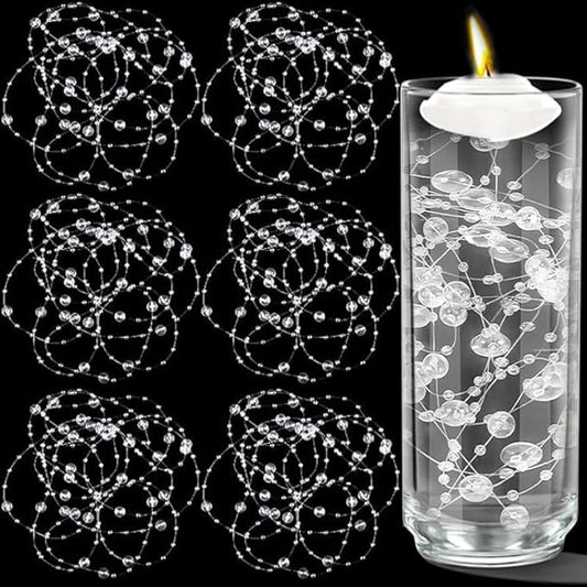 50 PCS Artificial Floating Beads for Centerpieces Vases, Clear 8+3mm String Beads for Wedding Party Faux Pearl String for Decorating, String Pearls for Crafts Vase Filler