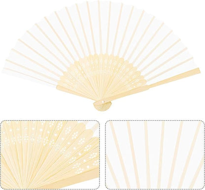 URATOT 36 Pieces White Folding Fans Silk Bamboo Folding Fans Handheld Fans for Wedding, Party Decoration