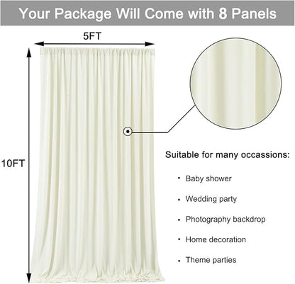 40 ft x 10 ft Wrinkle Free Ivory Backdrop Curtain for Wedding Parties, Polyester Ivory Photo Backdrop Drapes 8 Panels 5x10ft for Baby Shower Photoshoot Engagement Birthday Party Photography Background