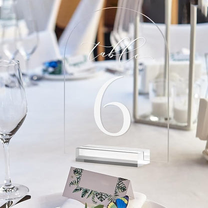 JINMURY Clear Arch Table Numbers for Wedding, 5x7 Inch Arched Acrylic Table Numbers 1-30 with Stands, Clear Acrylic Arch Sign with Holder for Centerpiece, Reception, Wedding, Party, Event