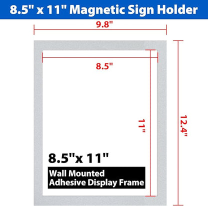 20 Pack Magnetic Sign Holder 8.5 x 11, Self-Adhesive Magnetic Picture Frame & Document Holder for Wall, Door, Fridge, Glass - Double-Sided Magnetic Frame for Poster & Paper Display (Silver)