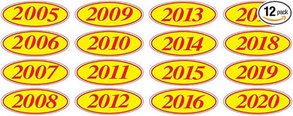EZ-Line Oval Model Windshield Year Stickers for Car Windows Red and Yellow Large Vinyl Dealership Supplies 1 Dozen Pro Pack (2008)