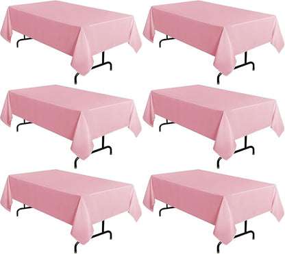 sancua 6 Pack Pink Tablecloth 60 x 102 Inch, Rectangle Table Cloth for 6 Feet Tables - Stain and Wrinkle Resistant Washable Polyester Table Cover for Dining Tables, Buffet Parties and Camping