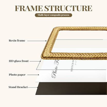 Cuspin 5x7 Gold Picture Frame, Ornate Decorative Rattan Resin Photo Frame, Gold Frames Braided Design for Tabletop Display or Wall Hanging, Elegant Home Decor