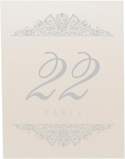 Paisley Wedding Table Numbers (Select Color/Quantity), Champagne, Silver, 1-90, Double Sided, Tent or Use in a Stand, Great for Parties & Restaurants - Made in the USA