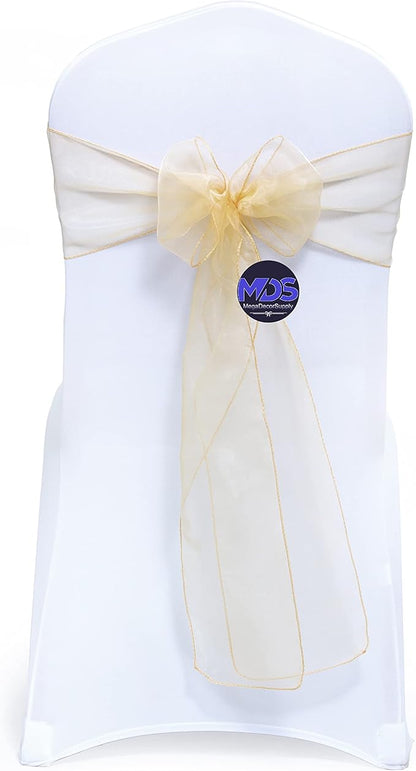 MDS Pack of 125 PCS Organza Chair Sashes Wider Dining Chair Bows Ribbon Tie Back for Wedding Party Birthday Bridal Shower Reception Event Banquet Home Chair Cover Decoration - Beige