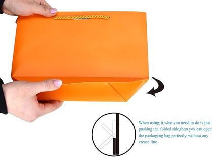 HUAPRINT Gift Bags with Handles,Party Favor Bags with Bow Ribbon,12Pcs Orange Paper Bags for Birthday Wedding Bridesmaid Present Celebration Holiday