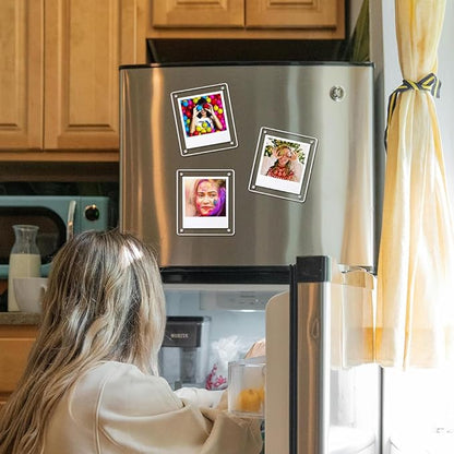 Acrylic Magnetic Refrigerator Picture Frames, 4.2"*3.46" Magnetic Fridge Clear Photo Frames Compatible with Polaroid Camera Instax Wide 300/210/200 Films for Refrigerator/Locker/Wall, 6Pack