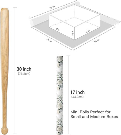 RUSPEPA Reversible Floral Wrapping Paper for Women Girls, Mini Roll, Elegant Flower Greenery and Sage Green Gift Wrap Paper for Wedding, Birthday, Bridal Shower, Mother's Day, 17 Inches x 16.4 Feet
