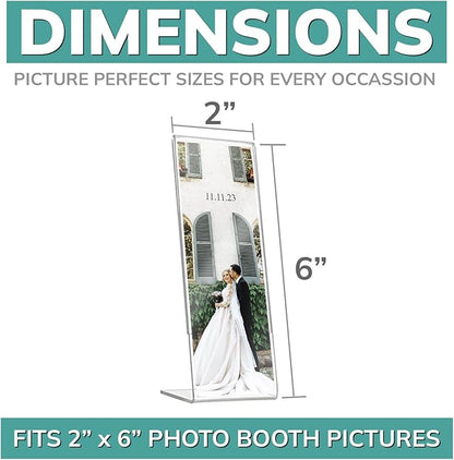 pbf PHOTO BOOTH FRAMES 2x6 Acrylic Sign Holder | 2 x 6 Vertical Stand Up Slanted Sign Holder | Acrylic Stands for Display | Clear Picture Frame, Menu Table Top Stand, Plastic Flyer Holder (100-Pack)