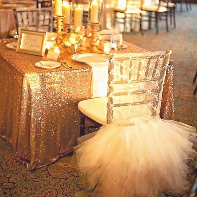 SquarePie Sequin Tablecloth 60 x 120 Inch Gold Sparkly Table Linen for Wedding Party
