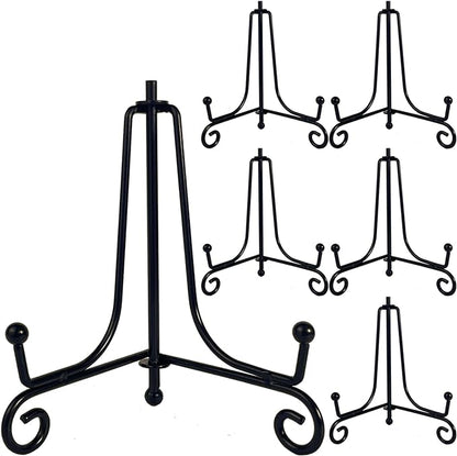 6PCS Premium Black Iron Plate Stands for Display 4 Inch, Decorative Solid Metal Plate Holders for Displaying, Mini Easel, Frame, Book, Card, Plaque, Bowl, Picture Stands for Display