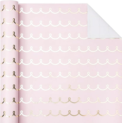 WRAPAHOLIC Pink Wrapping Paper Roll - Mini Roll - 17 Inch x 33 Feet - Metallic Foil Chic Classic Pink and Gold Wedding Wrapping Paper for Birthday, Wedding, Baby Shower, Valentine's Day