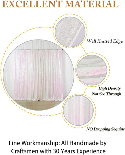 ShinyBeauty Iridescent White Sequin Backdrop 20X10FT Glitter Fabric Backdrop Photograph Backdrops Sequins White Curtain Shimmer Wall Studio Background