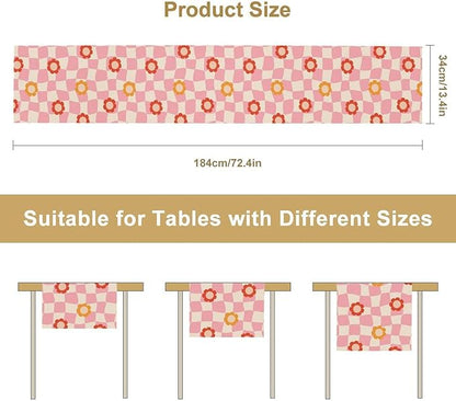 Vintage Floral Table Runner,60s Retro Color Funky Hippie Print Table Cloth Kitchen Dining Table Home Party Decoration 13x60 Inch