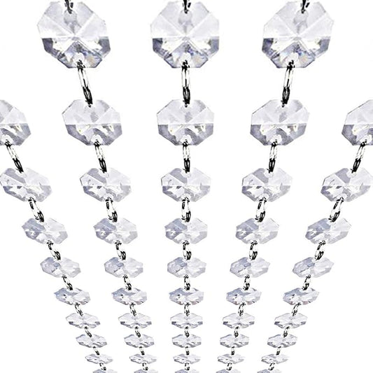 Crystal Acrylic Gems Bead Garland Strands, KinHom 16 Feet Hanging Clear 14mm Daimond Beads Chain Garlands for Manzanita Tree Centerpiece, Chandelier Bead Lamp Chain, Christmas/Wedding Party Decoration
