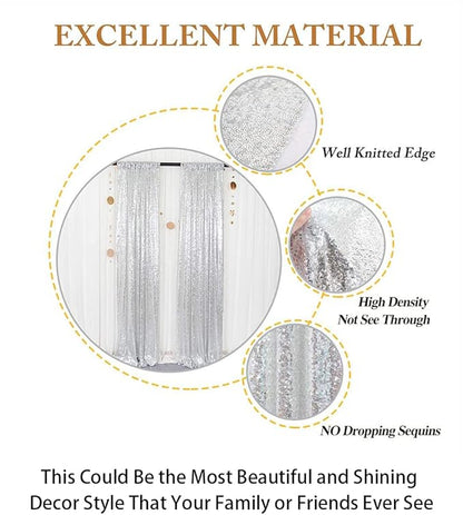 ShinyBeauty Sparkle Backdrop Curtain Silver 2 Panels Set Sequin Photo Backdrop 2FTx8FT Sequin Backdrop Curtain Pack of 2-1220S