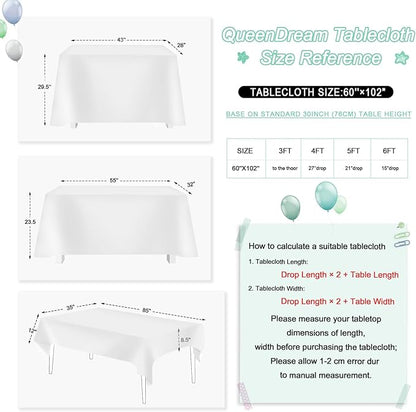 QueenDream White Tablecloth 60x102 Inch Rectangular Sequin Tablecloth for Baby Shower Wedding Banquets or Restaurants