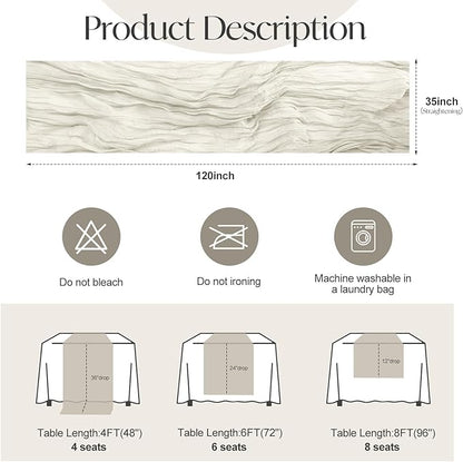2 Pcs Ivory Cheesecloth Table Runner - 120 inch 10FT Boho Rustic Gauze Cheese Cloth Table Runner Decor for Spring Summer Party Wedding Birthday Baby Bridal Shower Home