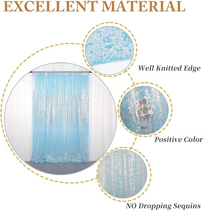 ShinyBeauty 10x10FT Iridescent Aqua Blue Sequin Backdrop Shimmer Wall Photo Background Glitter Curtain for Photography & Events Backdrops