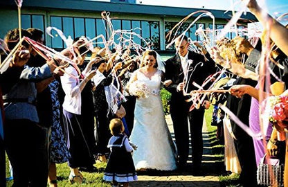 100PCS Ribbon Stick Wands Wedding Streamers with Silk Fairy Stick Wand for Wedding Party Baby Shower Send Off Party Activities Holiday Celebration Favors (Red-100PCS)