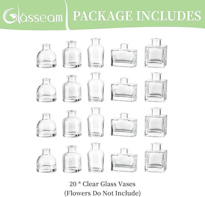 Glasseam Mini Bud Vases for Centerpieces: Clear Small Flower Vase Set of 20 Cute Tiny Glass Vases for Flowers Modern Decorative Wedding Table Centerpiece for Dining Room Decoration