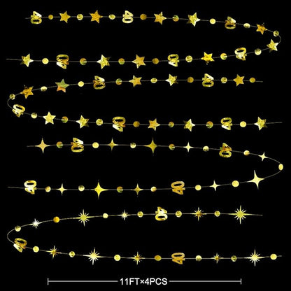 Gold 40th Birthday Decorations Number 40 Circle Dot Twinkle Star Garland Metallic Hanging Streamer Bunting Banner Backdrop for Women Mens 40 Year Old Birthday Forty Anniversary Party Supplies