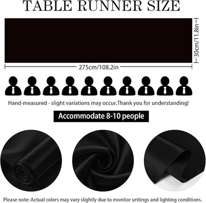 SHEJIZE 20 Pack Black Satin Table Runner 12x108 Inches Long, Bright Silky Smooth Satin Table Runner Table Decor for Wedding Banquet Christmas Prom Event Birthday Party