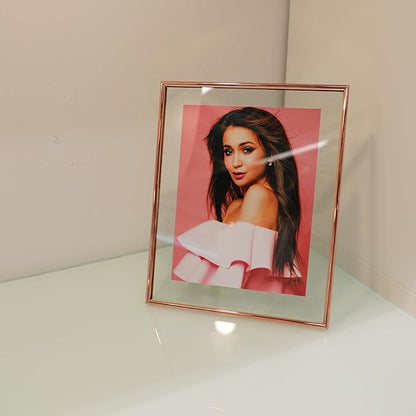 Heart Frame, 8"x10", Rose Gold Floating Frame with Romantic Heart Stand, For Picture 7x9, 6x8, 5x7, Classy For Wedding, Anniversary, Birthday