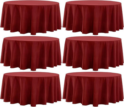 Round Tablecloth 120 Inch Tablecloth 6 Pack Red Table Cloths Washable Decorative Linen Polyester TableClothes Cover for Dining Table Banquets Buffet Parties and Wedding