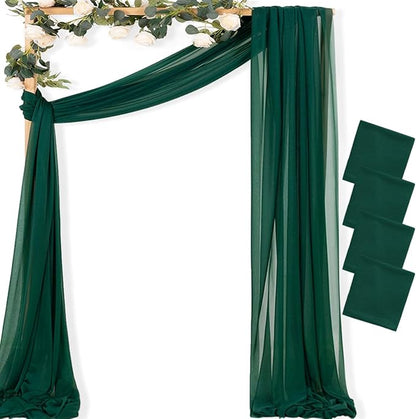 MLMC Emerald Green Wedding Arch Draping Fabric 4 Panels 29" x 20 FT Extra Long Gauze Drapes Sheer Backdrop Curtains 6.6 Yards Outdoor Drapery Panels for Wedding Ceremony Party Ceiling Decoration