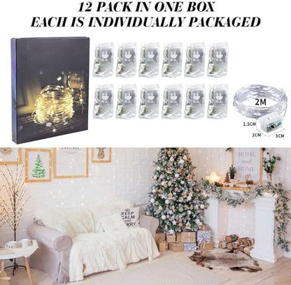 ZGWJ 12 Pack Fairy Lights Battery Operated, 7ft 20 Mini LED Fairy String Lights Silver Wire 3 Modes for DIY, Parties, Wedding, Bedroom, Halloween Christmas Decoration Silver White