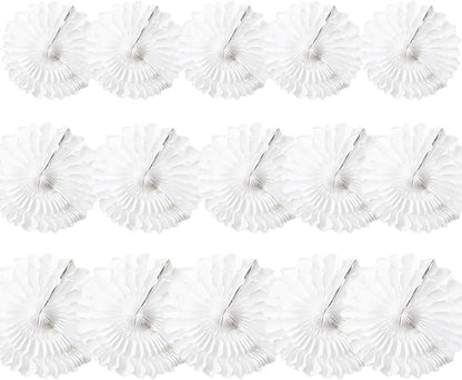 15pcs White Paper Fans Decorations - 6'', 8'', 10'' Round Tissue Honeycomb Set for Party, Birthday, Wedding Events