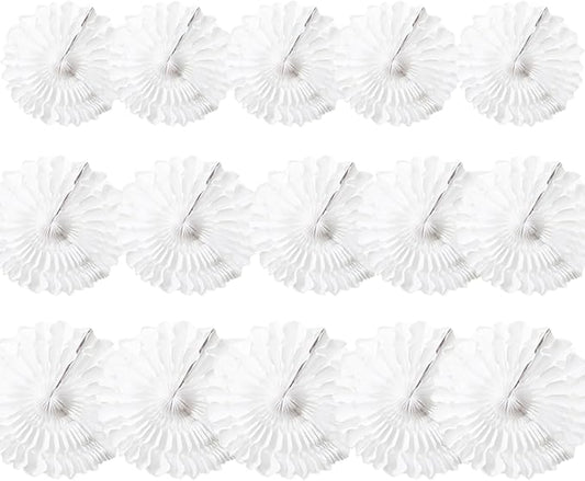 15pcs White Paper Fans Decorations - 6'', 8'', 10'' Round Tissue Honeycomb Set for Party, Birthday, Wedding Events