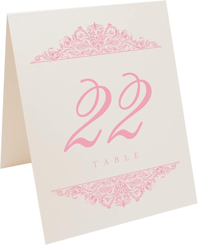 Paisley Wedding Table Numbers (Select Color/Quantity), Champagne, Pink, 1-200, Double Sided, Tent or Use in a Stand, Great for Parties & Restaurants - Made in the USA